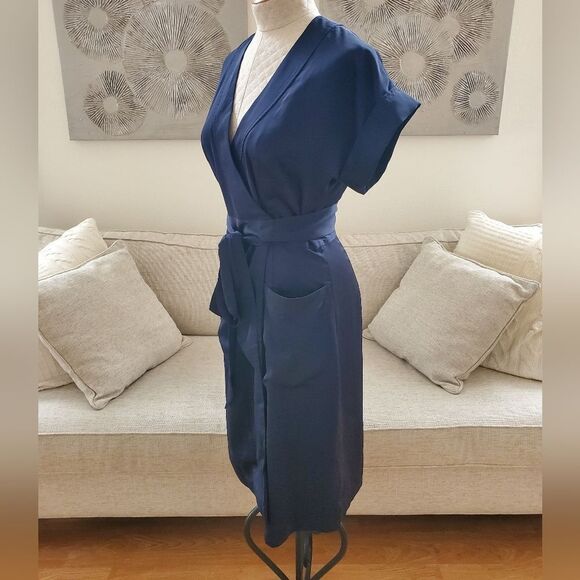 J. Crew Pocket Front Wrap Dress - size Small in Navy Blue - Picture 7 of 14